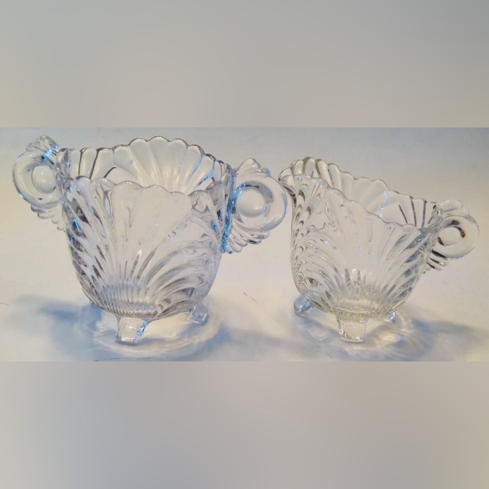 Cambridge Caprice Clear Elegant Glass Sugar Bowl & Footed Creamer Vintage
